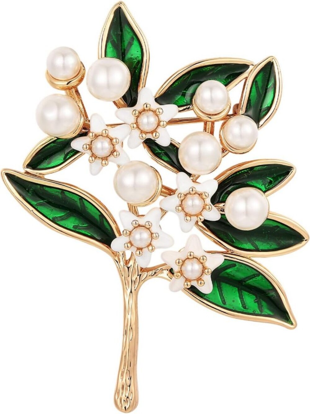 Handmade Gardenia Brooches & Pins for Women | Enamel Flower Jewelry, Green